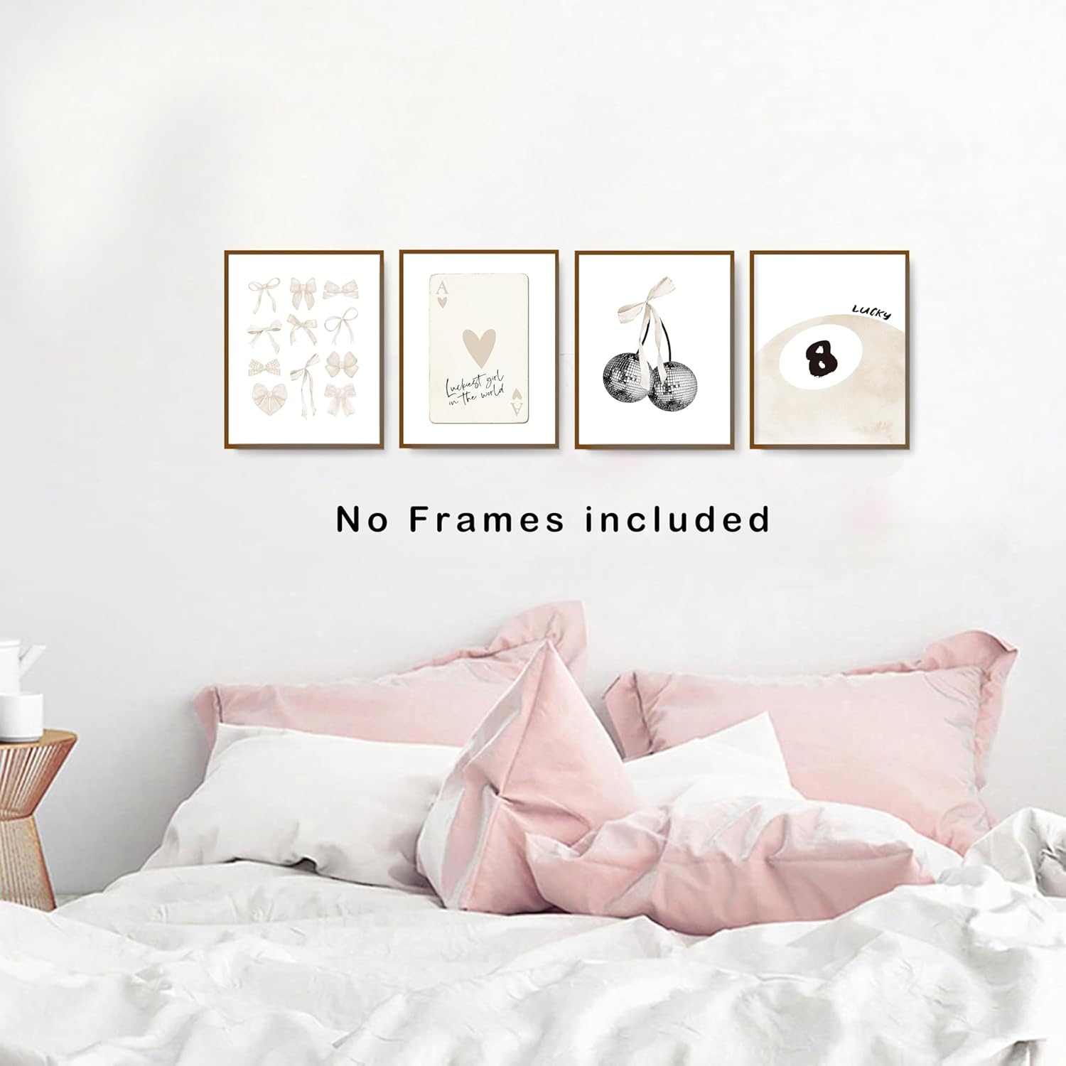 okaxscm Pink Coquette Trendy Preppy Wall Art Prints Set of 4, Coquette Room Decor, Preppy Room Decor Aesthetic, Pink Bow Disco 8 Ball Cherry Wall Decor Posters for Girls Bedroom Dorm, 8x10 Unframed
