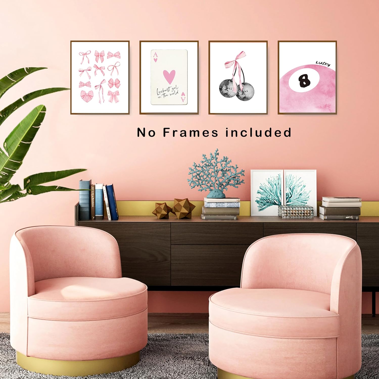 okaxscm Pink Coquette Trendy Preppy Wall Art Prints Set of 4, Coquette Room Decor, Preppy Room Decor Aesthetic, Pink Bow Disco 8 Ball Cherry Wall Decor Posters for Girls Bedroom Dorm, 8x10 Unframed